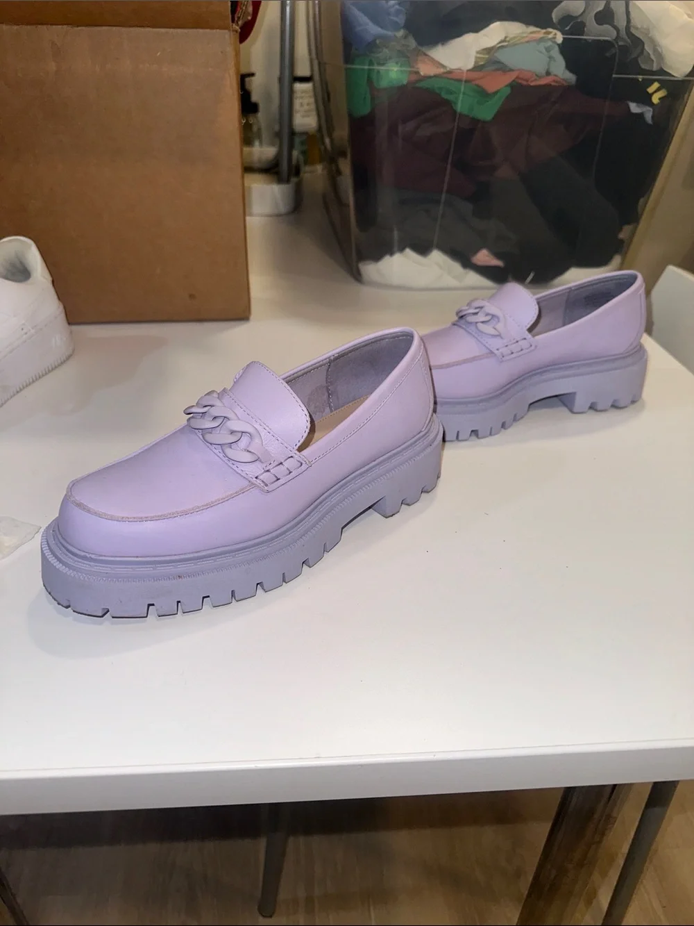 ALDO Lavender Chain-Trim Leather Loafers